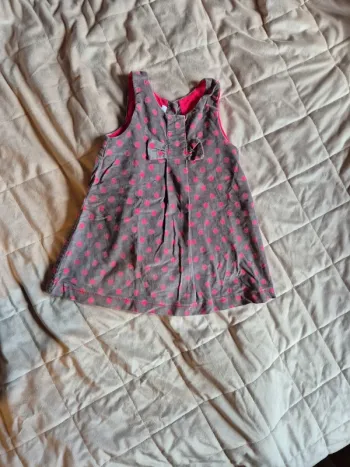 Petite robe automne hiver fille grise a pois rose