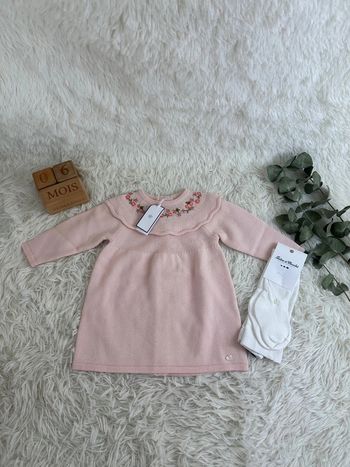 Robe en maille rose poudré et paire de collant tartine et chocolat taille 6 mois
