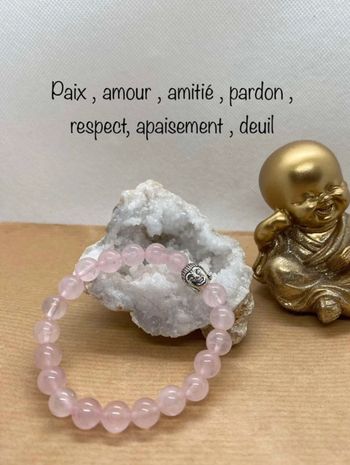 Bracelet quartz rose et bouddha 17,5 cm , lithothérapie