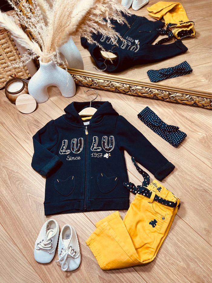Taille 12 mois tenue 3p fille lulu castagnette bleu marine et jaune 🎀 - photo numéro 2