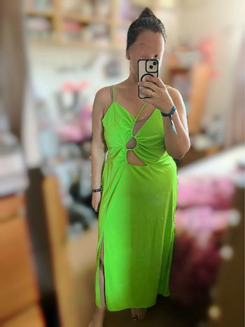 Robe longue vert flou avec fente H&M