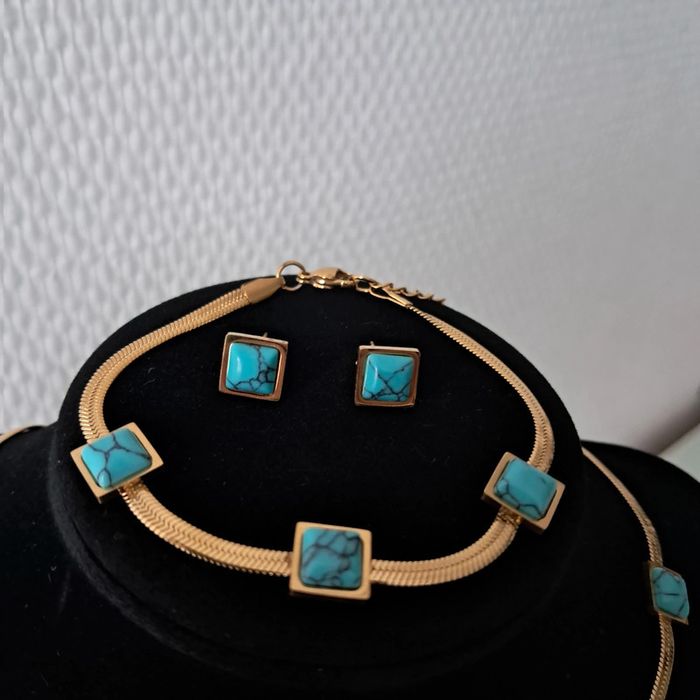Parure maille serpent doré et turquoise - photo numéro 6