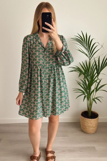 Robe fluide imprimé éventails verts Rue des Abbesses – Taille 1
