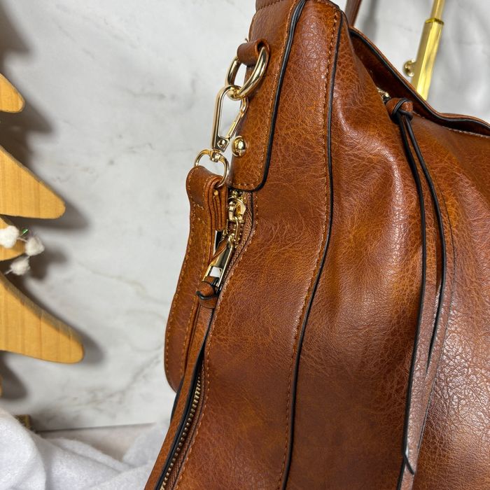 Sac hobo marron simili cuir haut de gamme grande capacité tendance - photo numéro 2