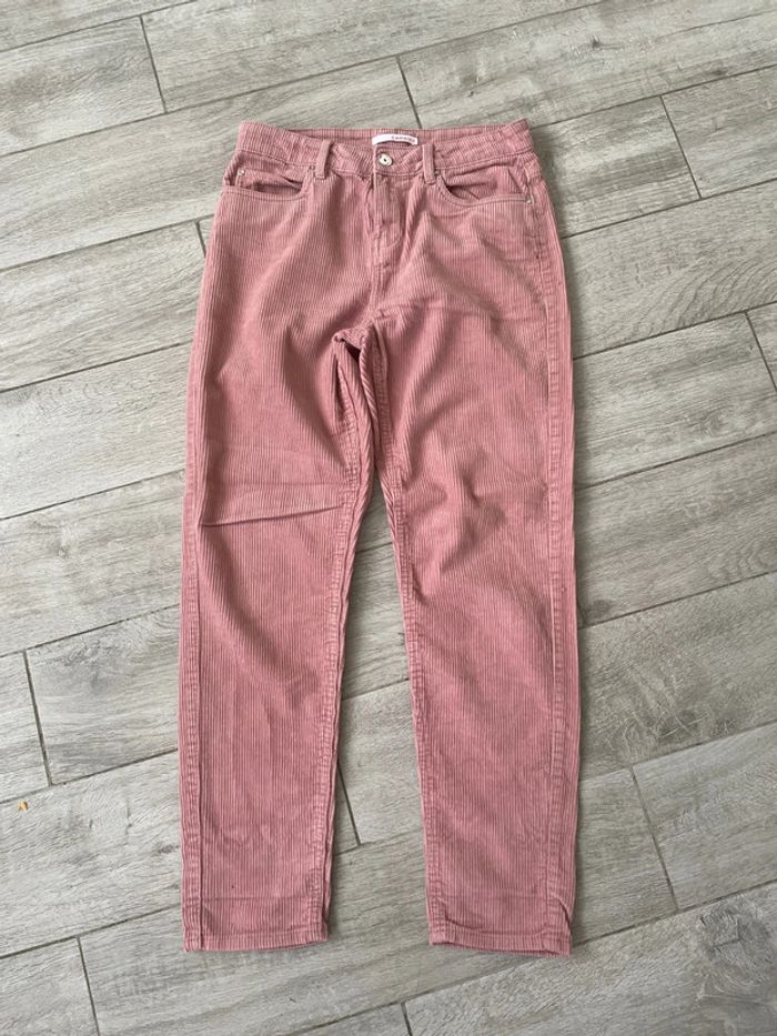 Pantalon en velours côtelé rose Camaïeu - T34
