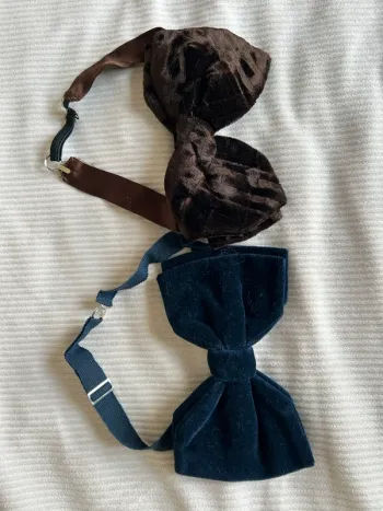 Nœud papillon et effet velours, bleu et marron
