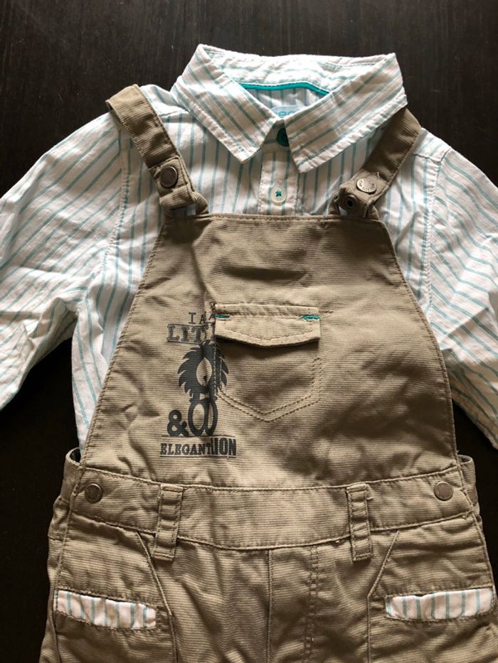 Ensemble salopette et chemise 12M - photo numéro 2