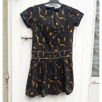 Robe fille avec motifs feuilles bleu et moutarde taille 10 ans - By Gémo Kibs / ROBE d"été