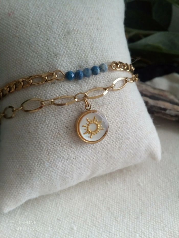 Bracelet bohème double pierres et acier - photo numéro 2