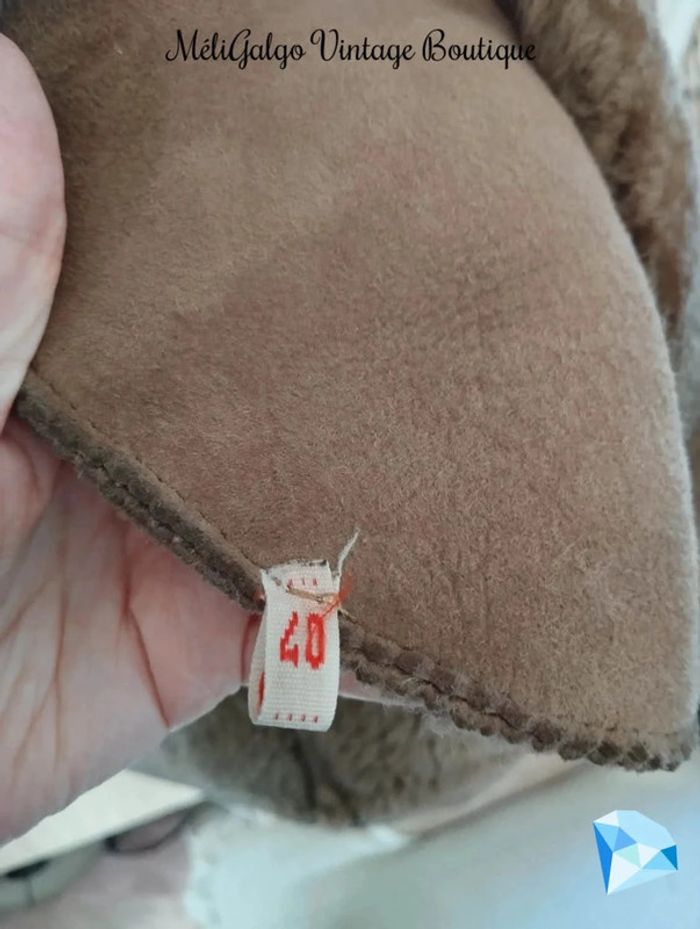 🌹 Manteau Cuir/Daim Velours Beige Clair Doublé Sherpa Vintage T40/42🌹 - photo numéro 15