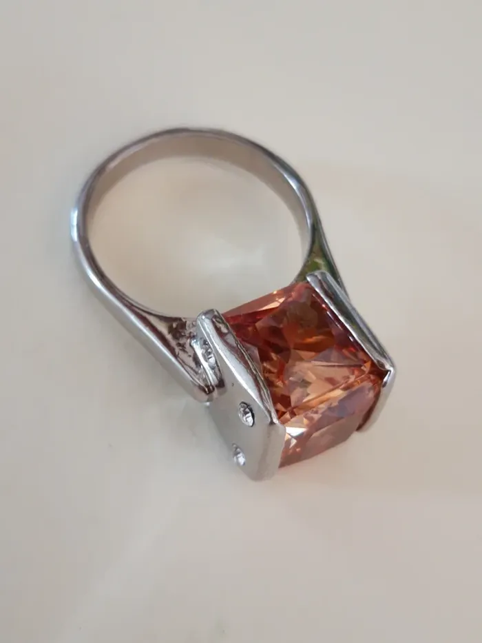 Bague fantaisie pierre ambrée taille 60 - photo numéro 3