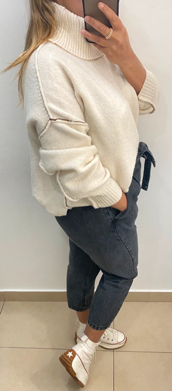 Superbe Pull Col Roulé Crème  Ample Taille M Et Plus - photo numéro 10