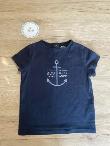 Tee-shirt manche courte bleu marine motif encre garçon 2 ans Kiabi