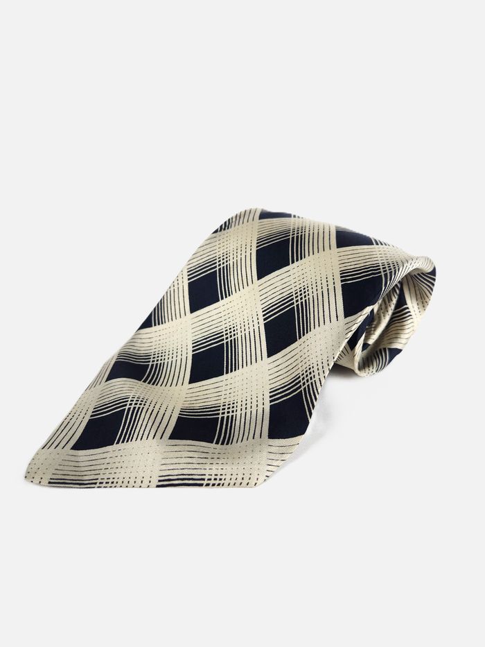 Cravate Louis Féraud Soie Homme Motifs Carreaux Losanges Marine Crème Élégante Vintage