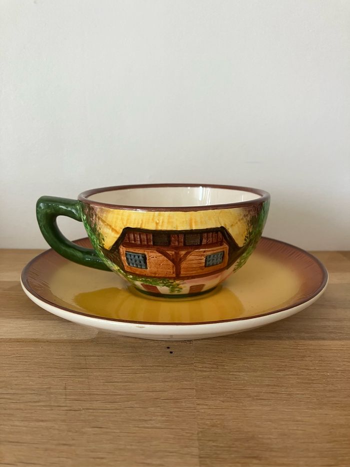 Vintage-Lot de 6 tasses et soucoupes-Thème chalet-West Germany - photo numéro 3