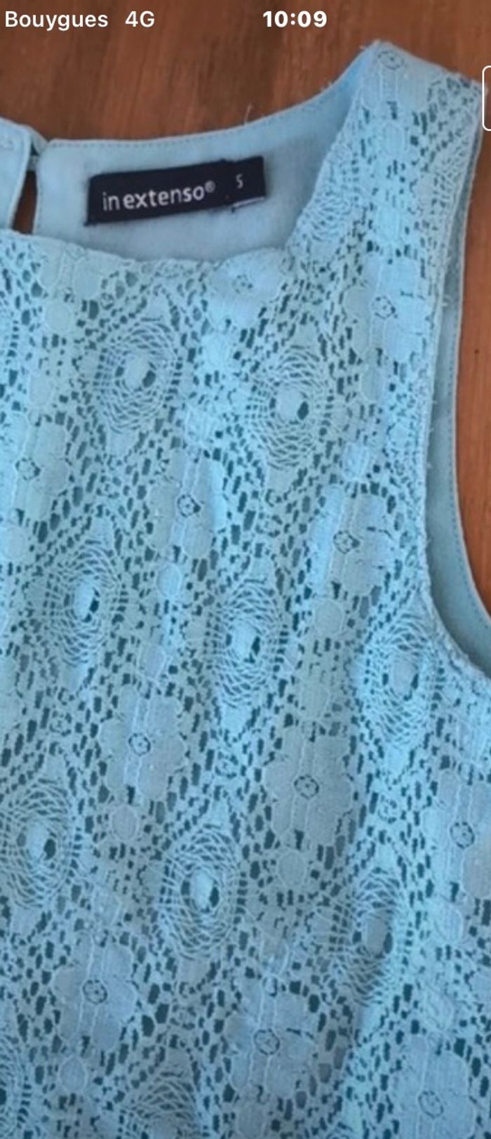 Tee shirt sans manche bleu turquoise à dentelles - photo numéro 4