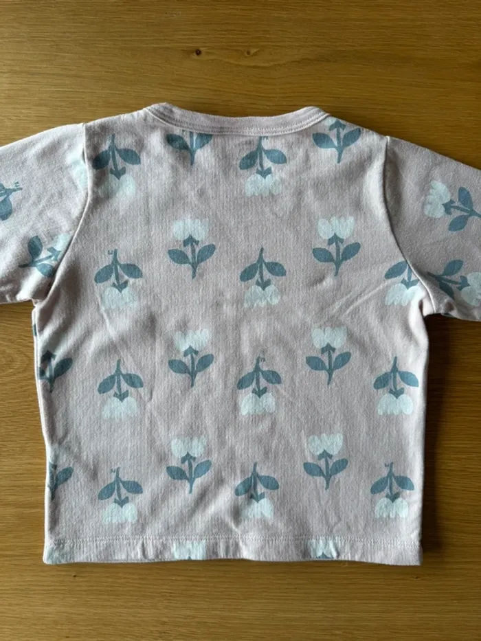 Pyjama 2 pièces ML en molleton rose pâle et fleurs grises/blanches - Taille 4 Ans - photo numéro 9