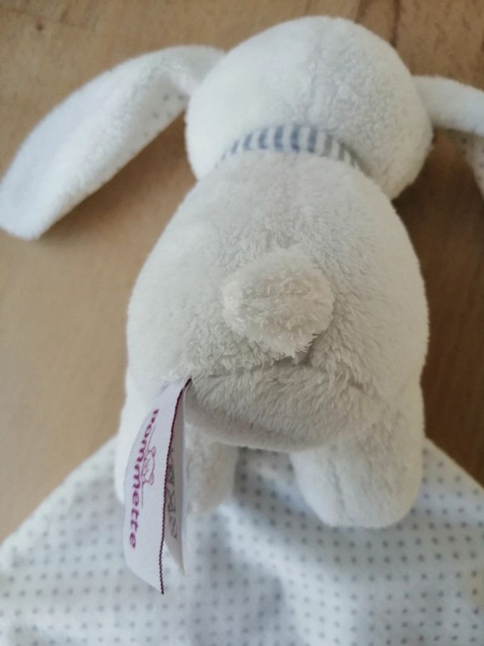 Pommette doudou lapin blanc mouchoir blanc gris mon petit coeur - photo numéro 4