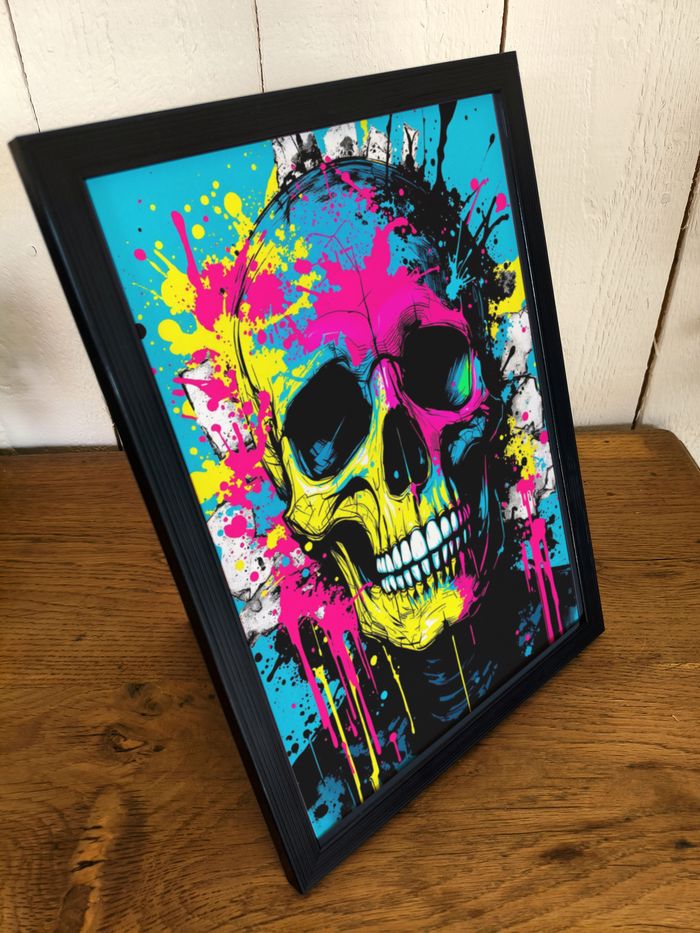 Poster Affiche A4 (21 × 29,7 cm) skull fluo pop art – Déco murale edgy & colorée - photo numéro 2
