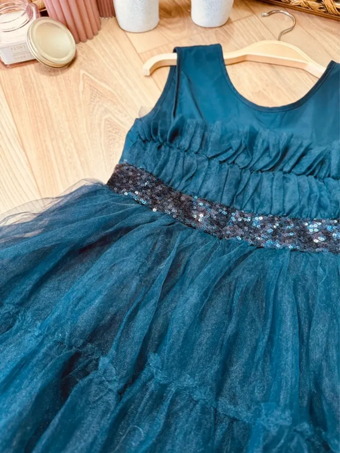 Taille 10 ans robe créateur fille TAO bleu marine * sequins et tulle * 🌸 - photo numéro 3
