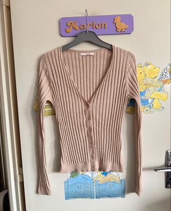 Gilet beige rosé pailleté, taille 34, marque Camaïeu 