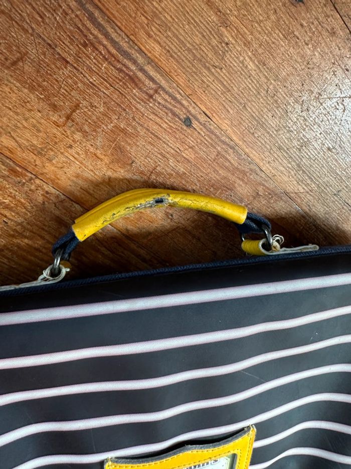 Grand cartable d’écolier vintage Tann’s édition limitée Petit Bateau bleu jaune rayé marin - photo numéro 8
