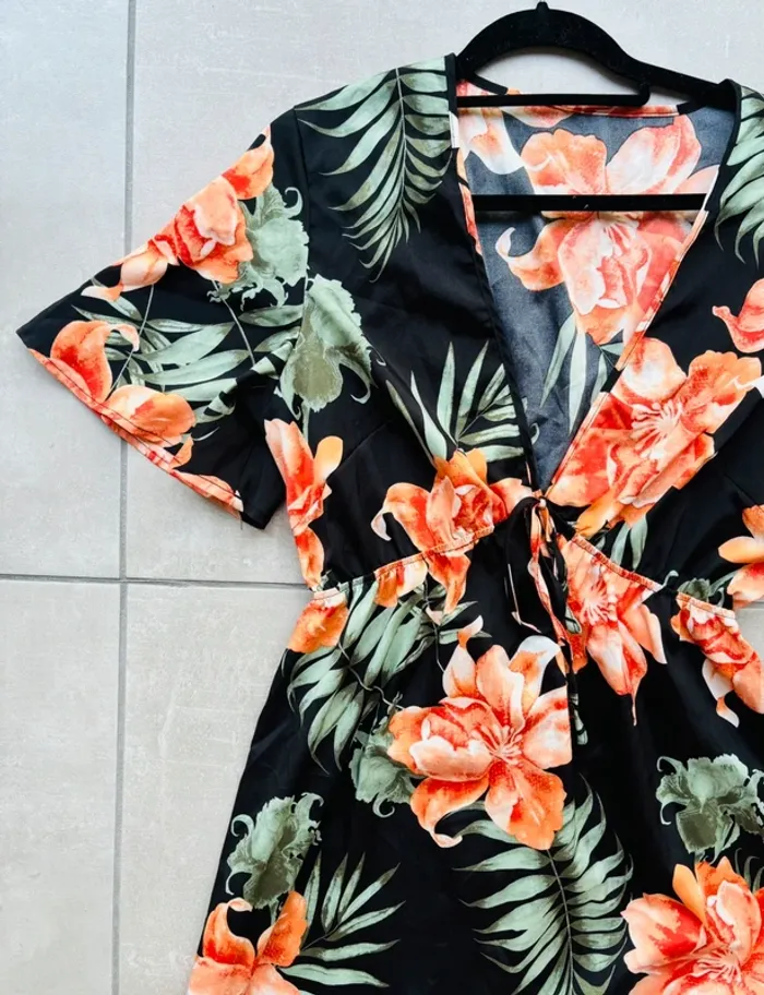 Magnifique robe longue fendue fleurie automnale neuve - photo numéro 2