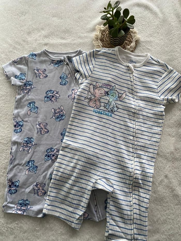 Lot de 2 barboteuses stitch et angel 12/18 mois