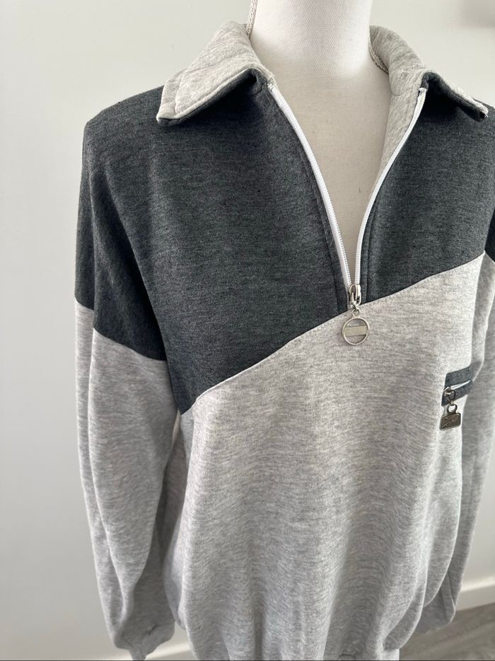 Sweatshirt oversize zip gris tennis Vintage T42 XL - photo numéro 2