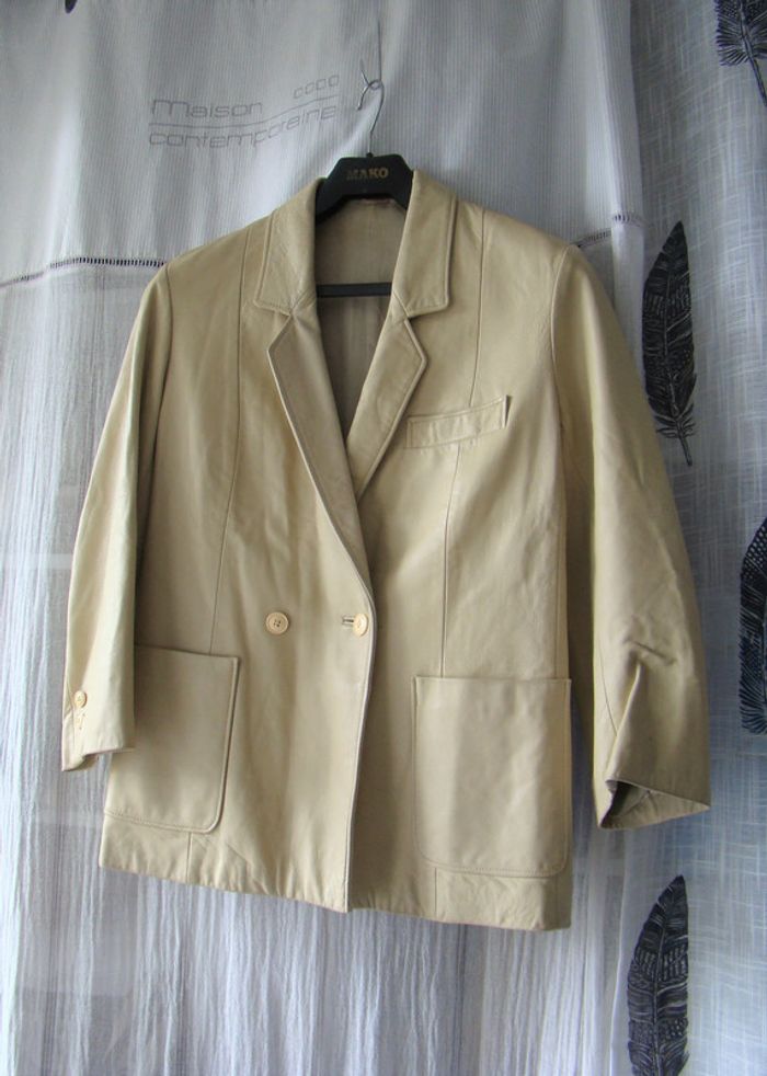 veste cuir beige clair T38 presque neuve