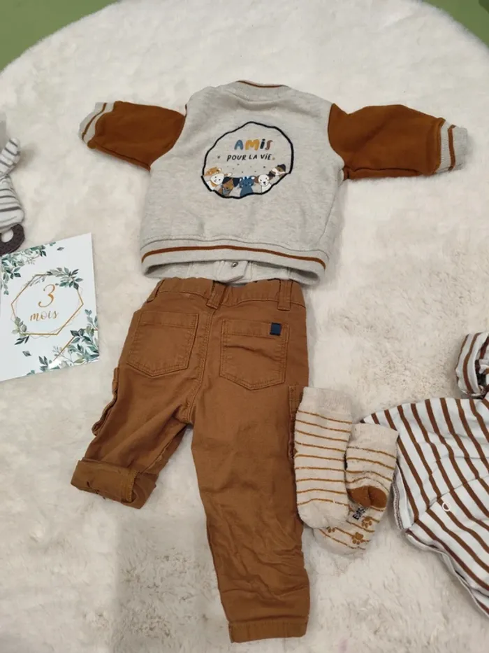 Ensemble 3 pièces 3 mois marron beige - photo numéro 5