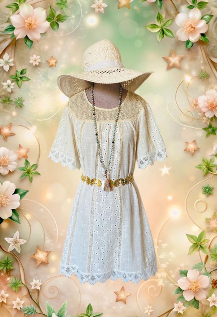 🌸🧚Robe en lin champêtre Bohochic Fairy Cottagecore Whimsical embroidered linen dress🧚🌸