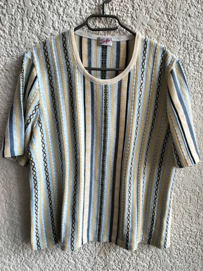 Pull manches courtes style en crochet ajouré col rond T 38 Solfin - photo numéro 2