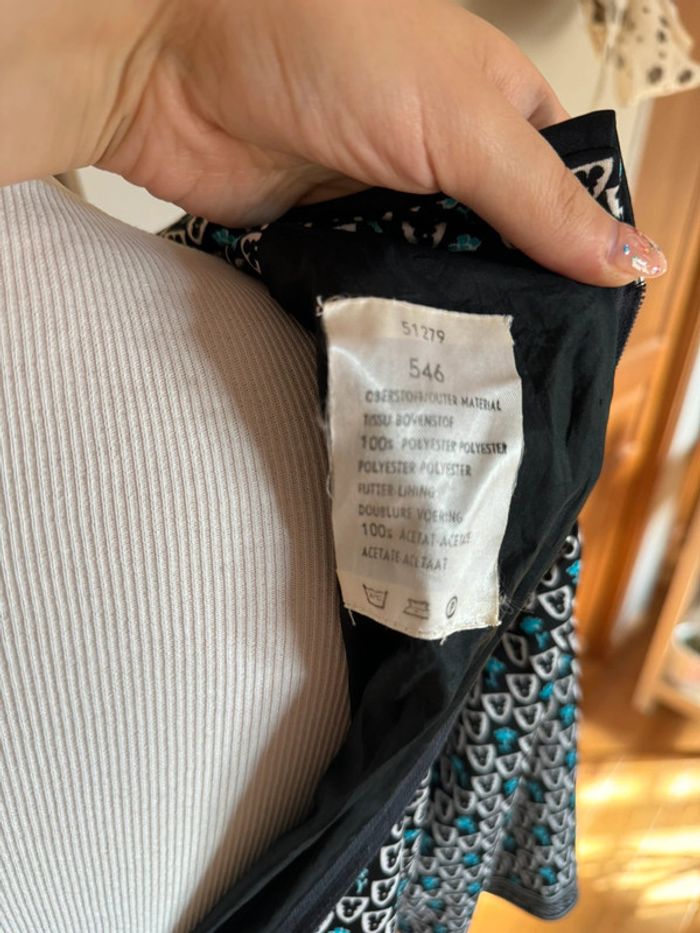 Robe Cintrée Bleu Marine avec Motifs Blancs et Ceinture Vintage Années 80 - photo numéro 7