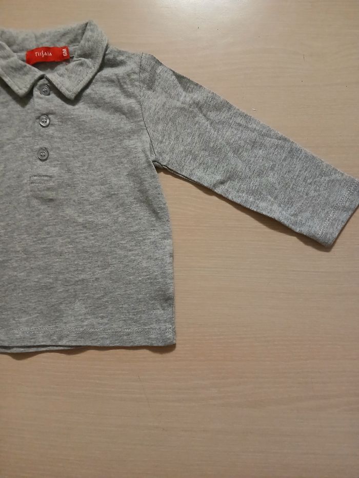 Polo bebe longue manche en coton taille 6 mois marque tissaia  couleur gris - photo numéro 6