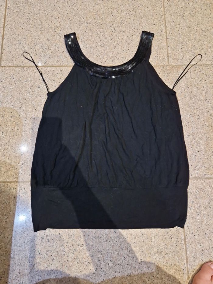 Top t44 paillettes noir