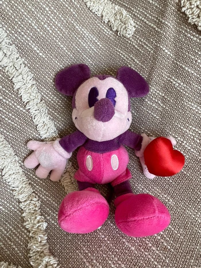 Peluche doudou 23cm Disney Mickey vintage souris rose et violette très bon état