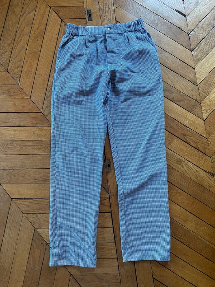 Pantalon de cuisine Vintage Large Straight blanc et bleu
