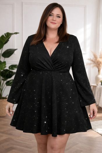Robe de soirée patineuse scintillante noire pailleté argenté Femme taille 54 marque Boohoo 💍 