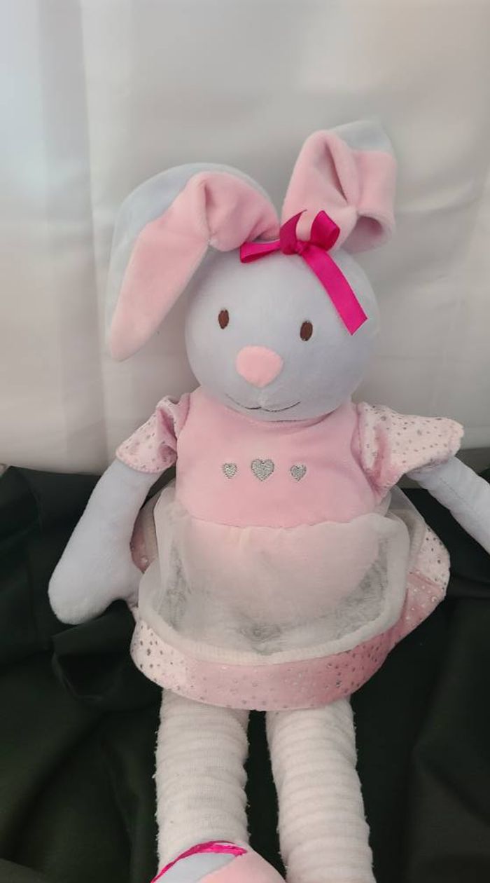 Peluche doudou Lapin gris rose tutu coeurs Nounours 48 cm - photo numéro 4