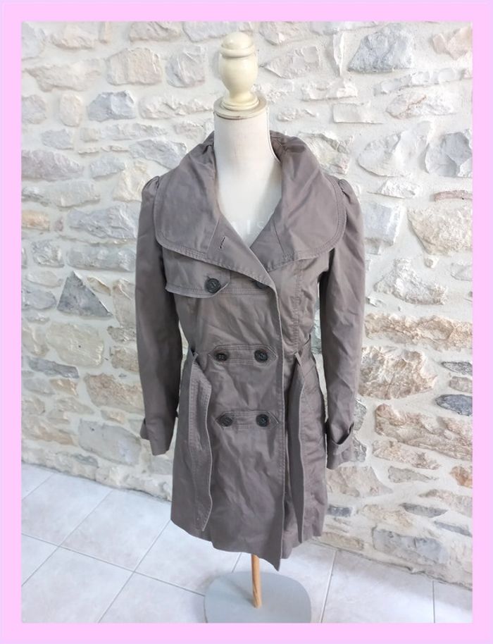 Trench-coat court Piazza Italia gris/taupe cintré - Taille S - Style chic décontracté - photo numéro 3