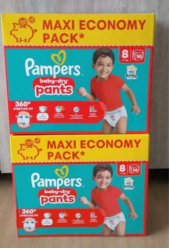 2 cartons de couches Pampers taille 8