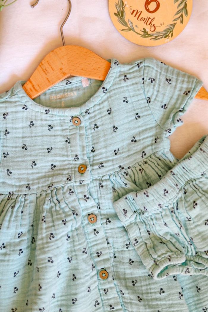 Robe et bloomer bleu pastel cerises, Orchestra, 6 mois - photo numéro 3