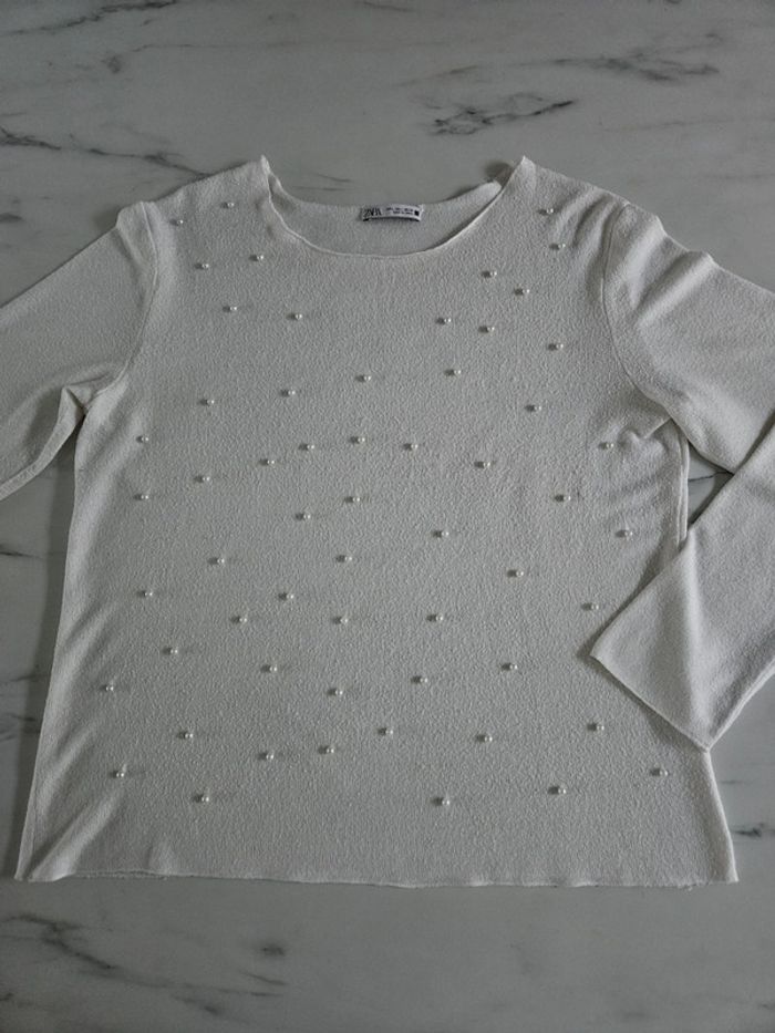 Zara pull blanc à perles taille L - photo numéro 6