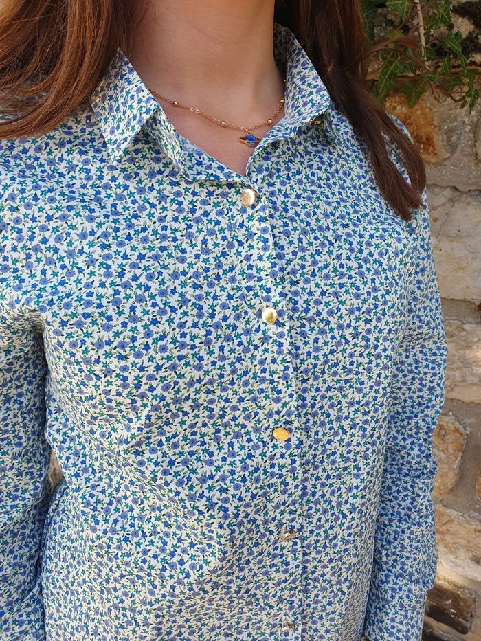 Chemise fleurie Lille bleu Taille 14 ans - photo numéro 3