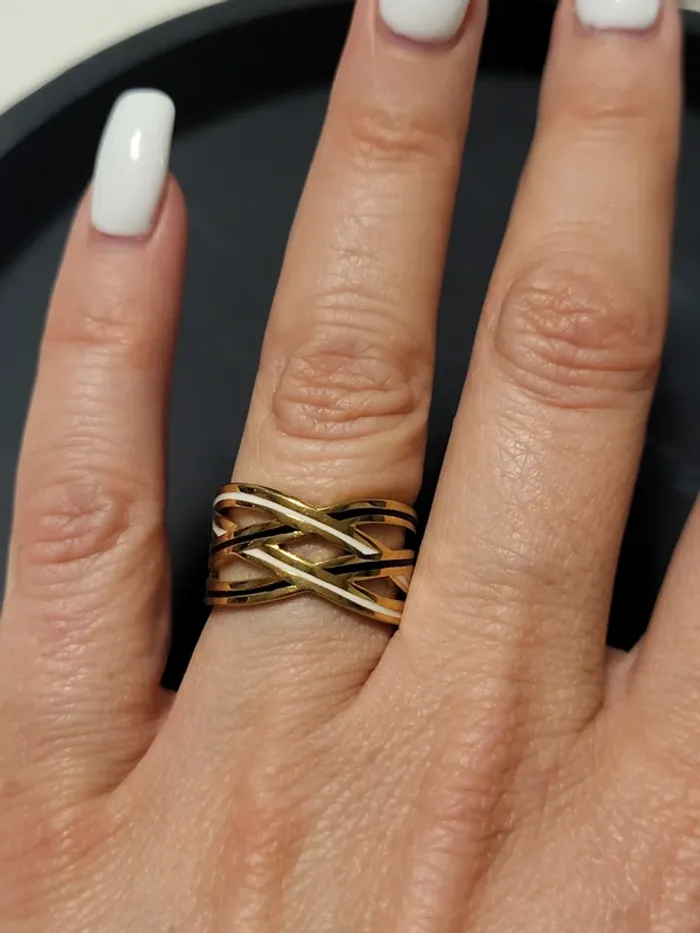 Bague ajustable acier inoxydable croisé blanc et noir - photo numéro 3