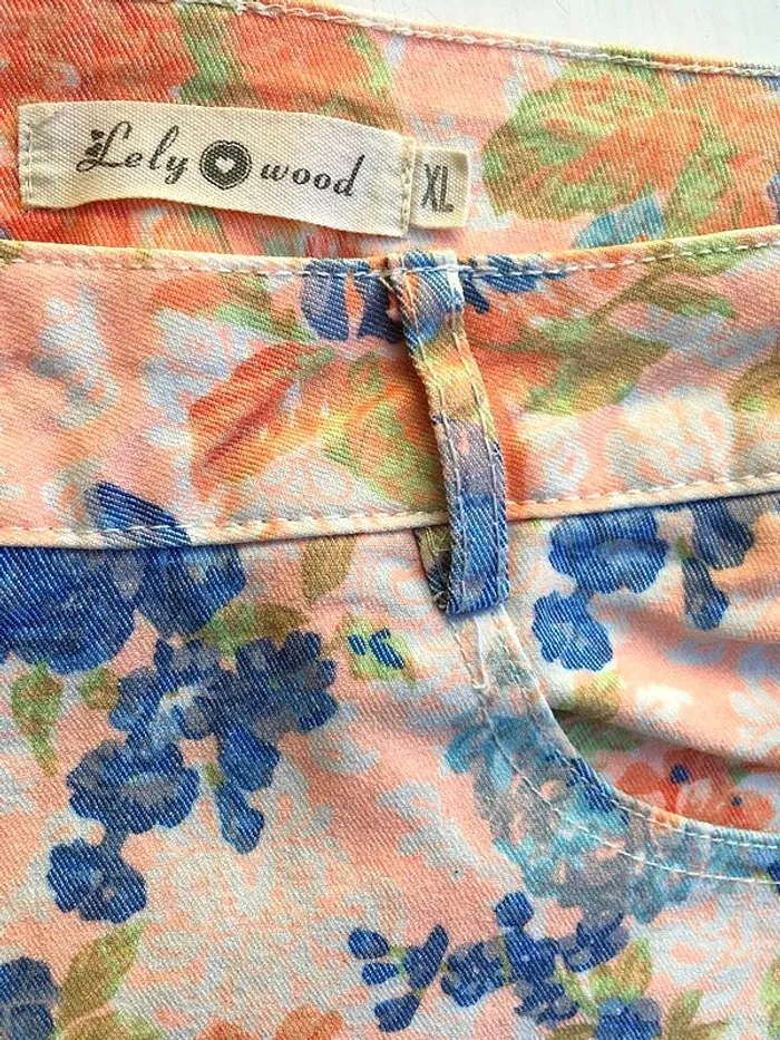 Lely Wood - Petit mini short vintage fleuri floral été bleu orange vert pastel - photo numéro 4