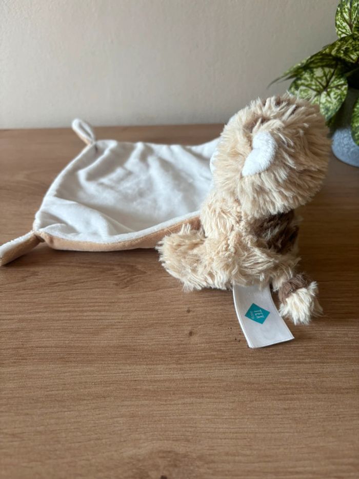 Doudou peluche tigre beige marron mouchoir tex - photo numéro 3