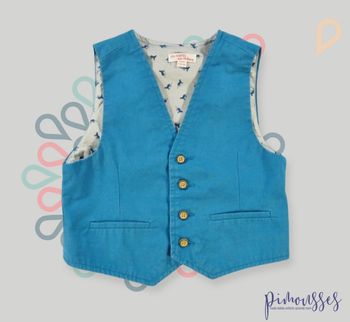 Gilet sans manche serveur toile bleu/vert beige tigre Du Pareil Au Même 5 ans 110 cm garçon