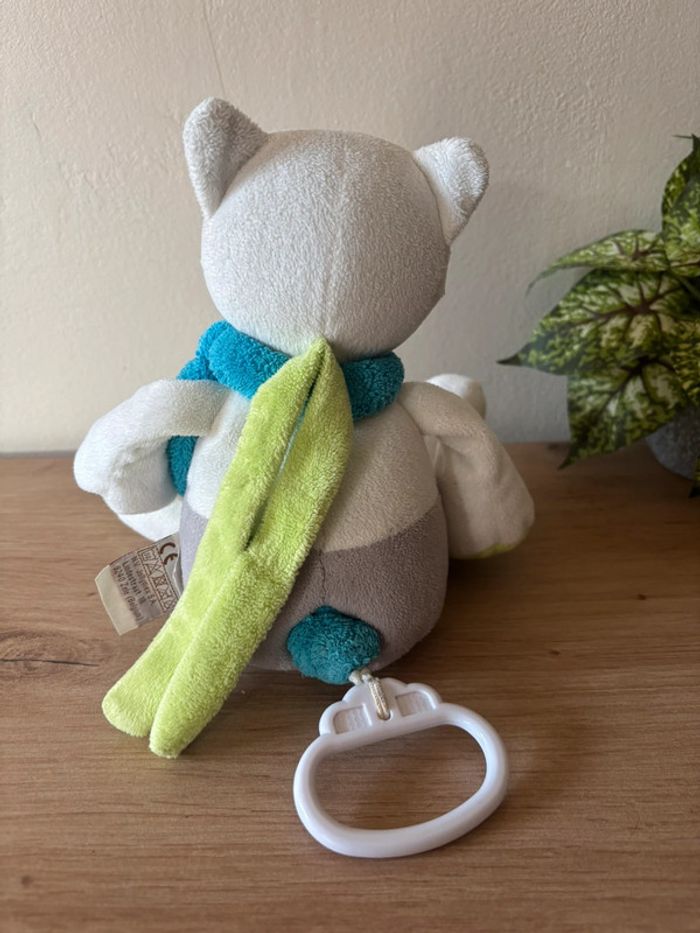 Doudou peluche ours renard blanc gris écharpe bleu musical doukidou dou kidou - photo numéro 2